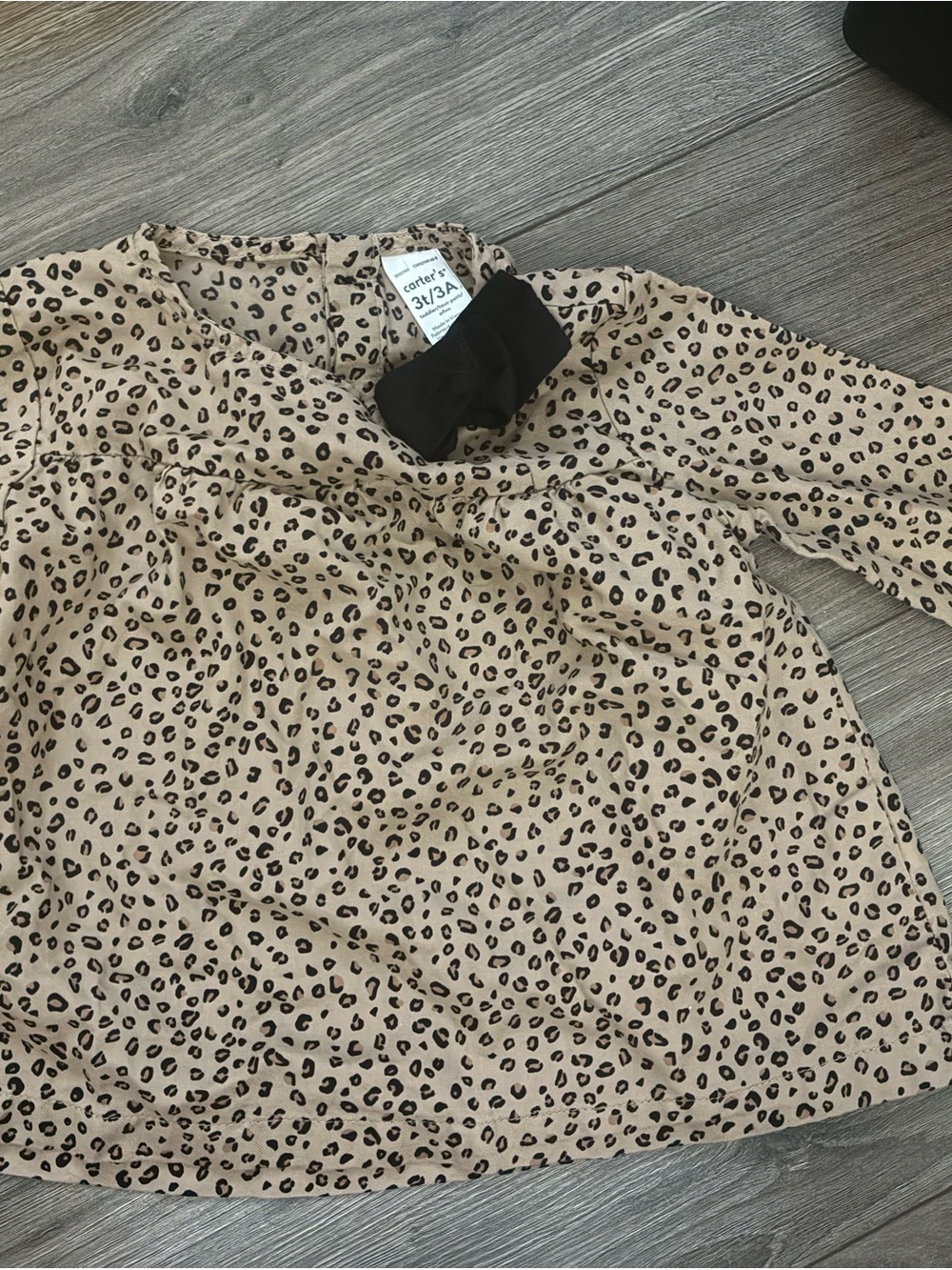 Carter's Tan Leopard Print Long Sleeve Top with Black Bow Accent